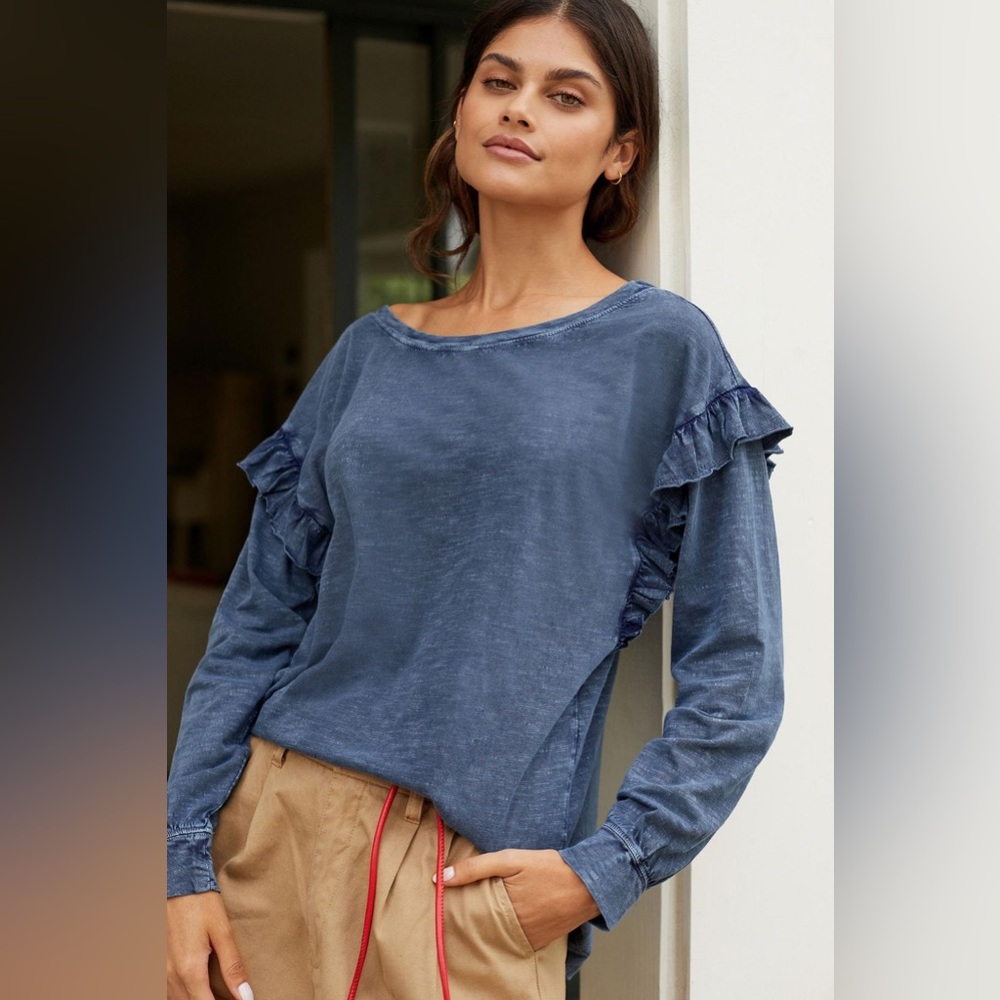 Pilcro Anthropologie Ruffled Open Back Tunic Tee Top